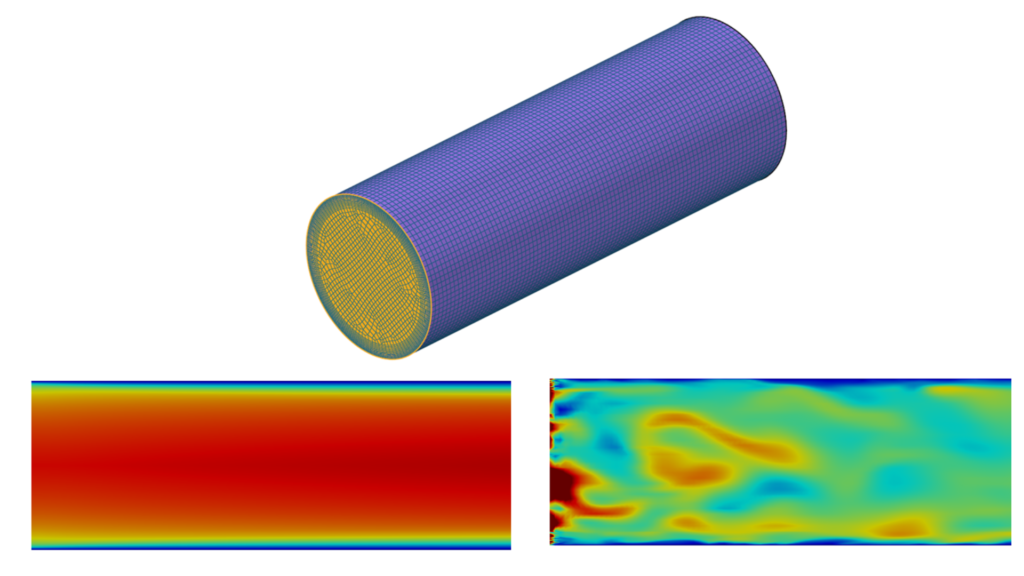 Imagenes de una simulación LES con y sin turbulencia artificial en el inlet
